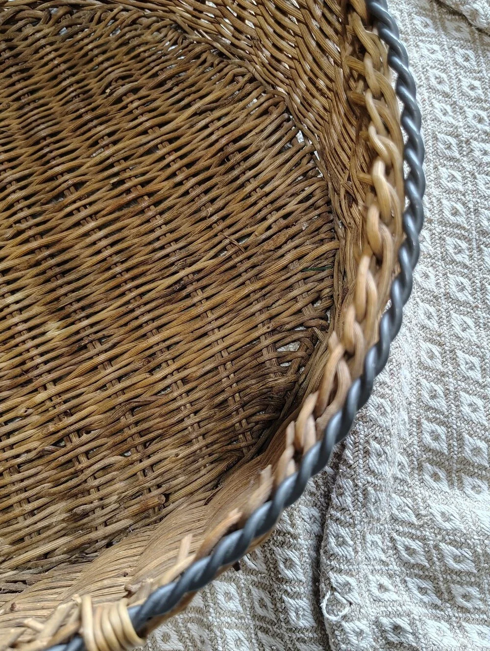 Large Woven Rattan Basket with Iron Handle And Edging